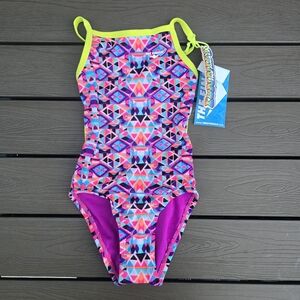 The Finals FUNNIES Grab Bag Aztec Pink Purple 1pc Swimsuit -Youth Girls Size 22